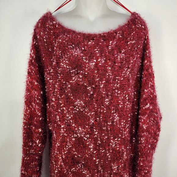 Maurices Sweater Womens Size XL Red Off The Shoulder Relaxed Textured Eyelash - Picture 3 of 14